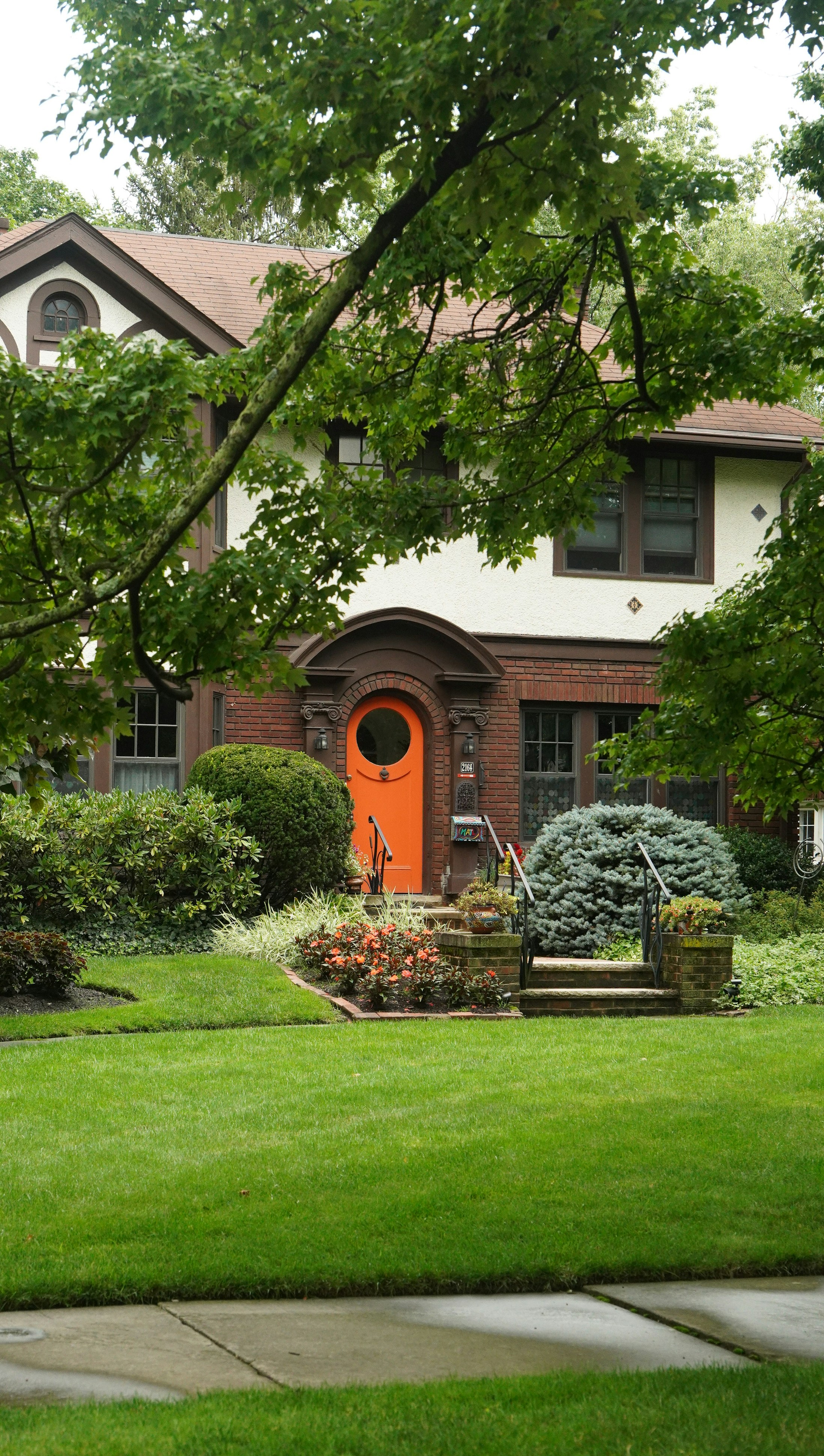 A lawn and planted borders outside a home